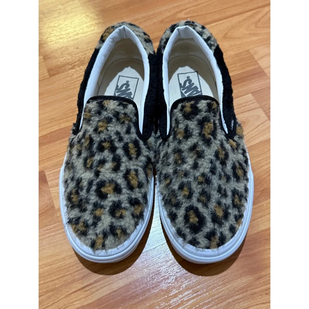 Vans Slip-On Leopard Cheetah Faux Fur Sneakers Womens 7.5‎ Mens 6 Sanitized